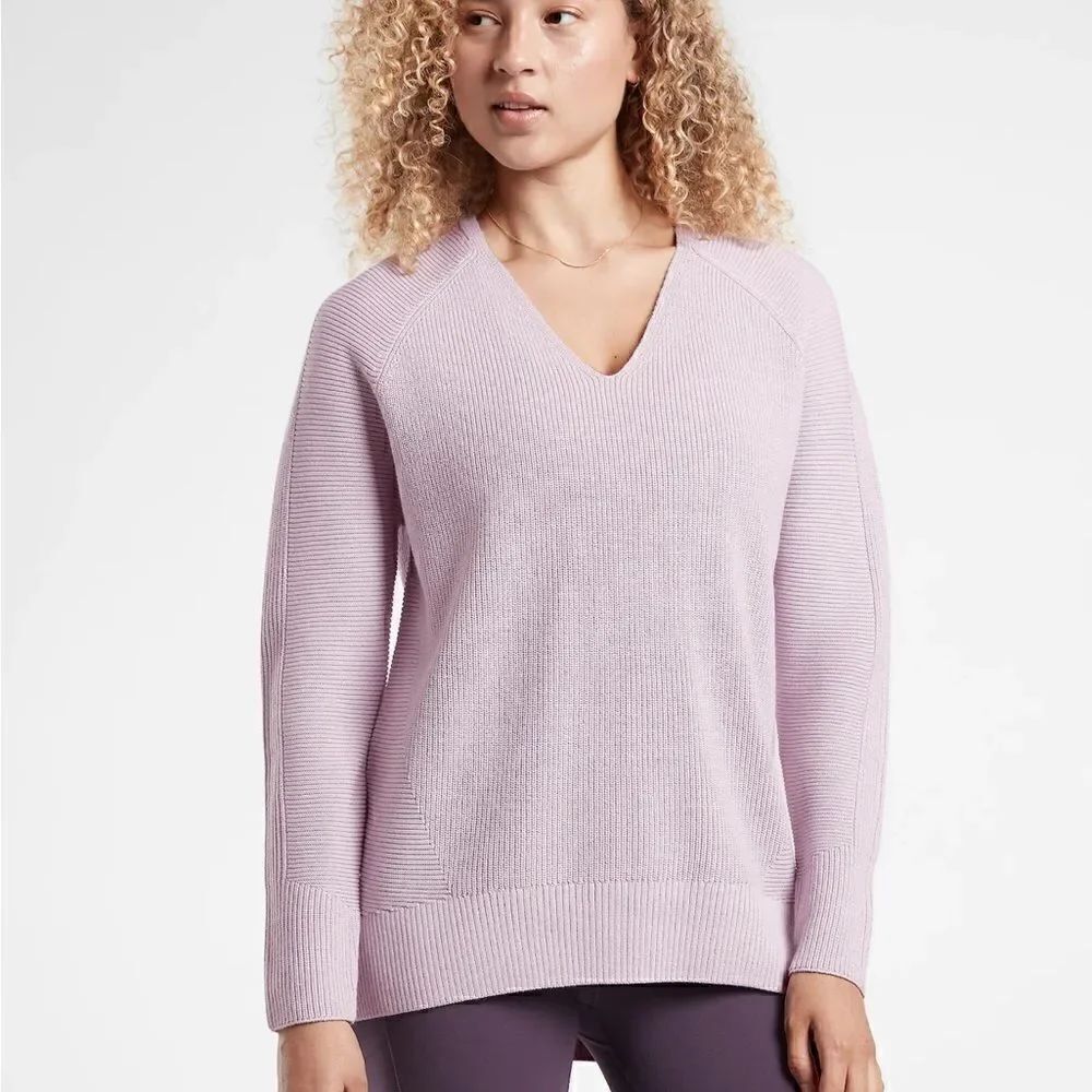 Athleta | Light Purple Hanover V-Neck Merino Wool Blend Sweater | S